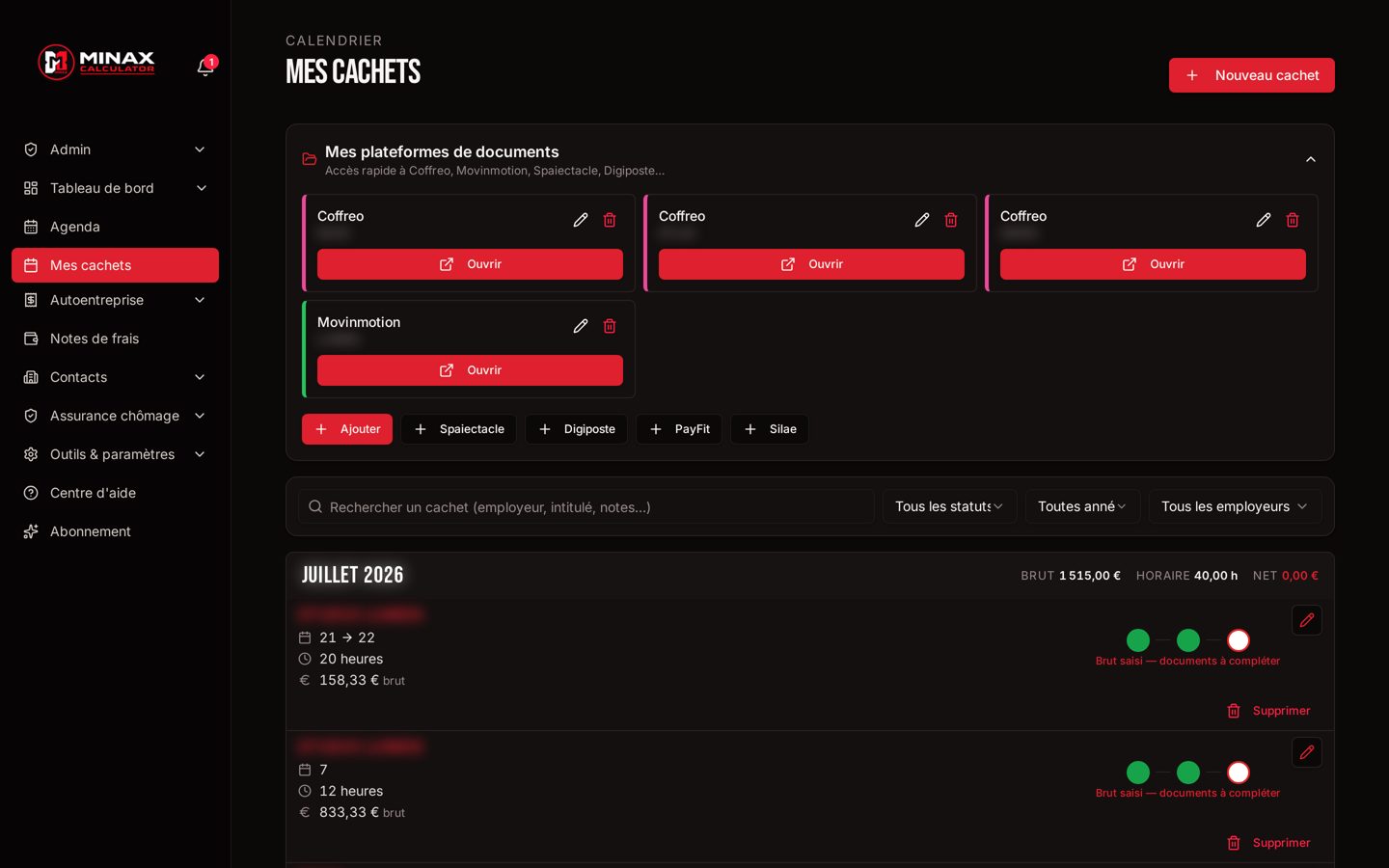 Minax Calculator — Mes cachets